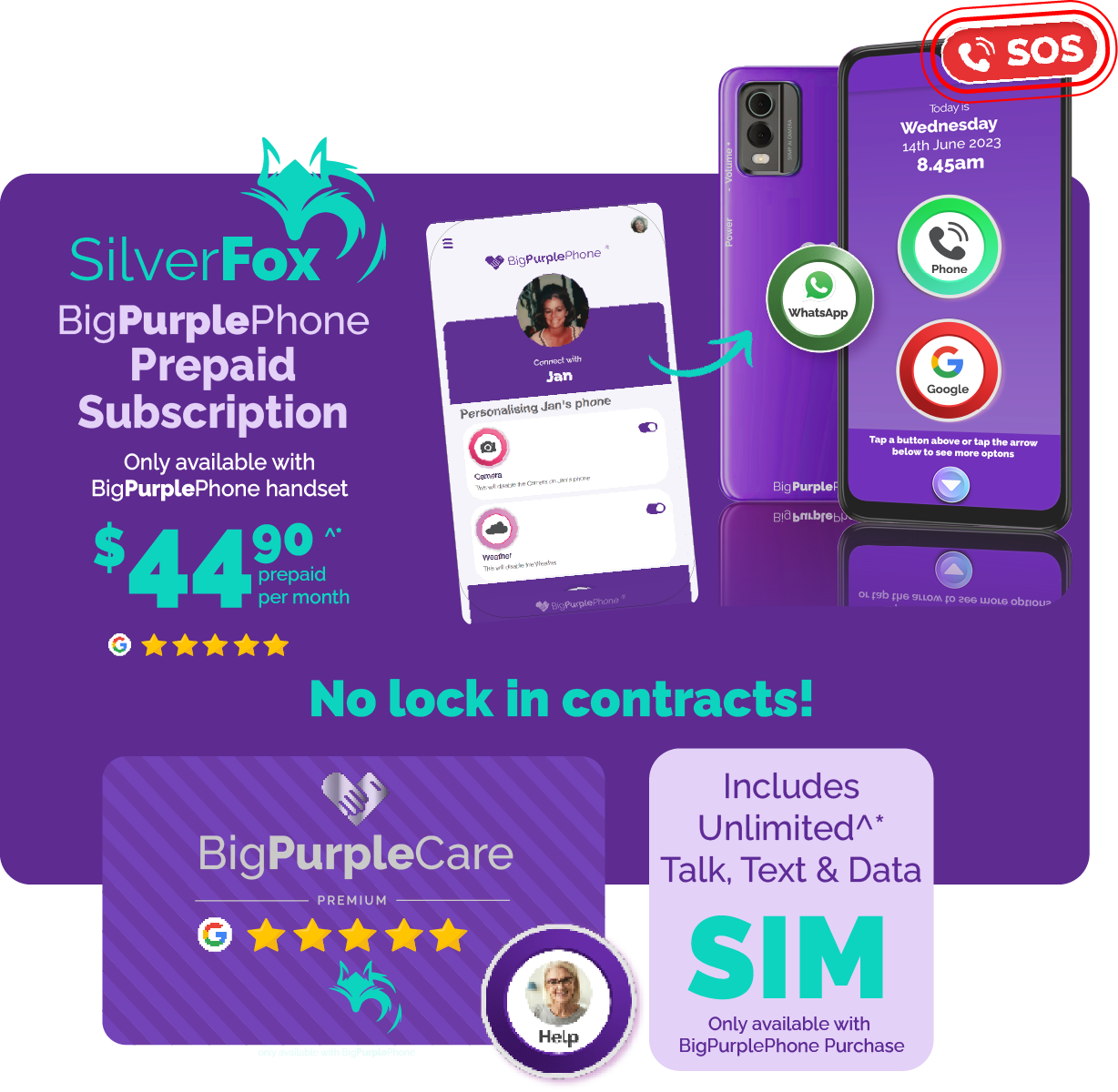 BigPurplePhone SilverFox $44.90 Monthly Prepaid Subscription